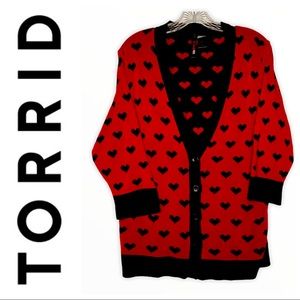 Torrid | Black & Red Heart Cardigan Sweater